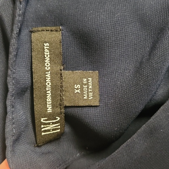 INC Macy's Navy Blue Ruffle Front Cold Shoulder Blouse, Size XS, EUC - Picture 3 of 5